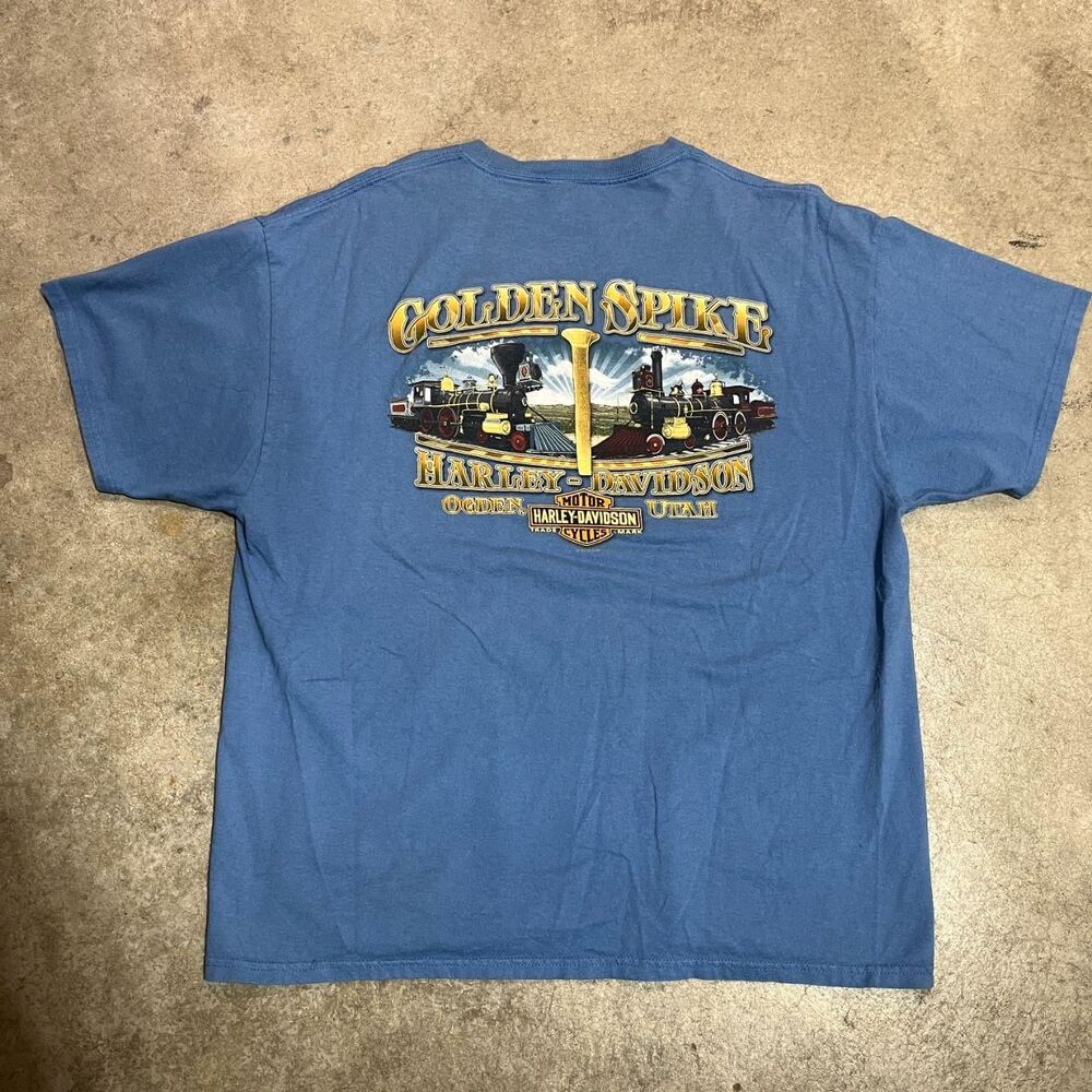 Harley-davidson Men's Blue and Orange T-shirt